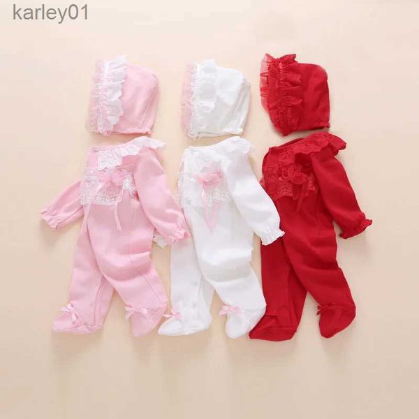 Footies 2020 Neonata appena nata footies primavera cotone bambina vestiti set con fascia 0 3 6 mesi bambina vestito ropa de bebe YQ240306