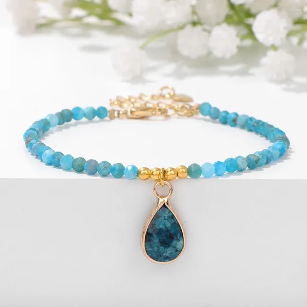 Braccialetti a maglie Goccia d'acqua Quarzi Bracciale con ciondoli in cristallo Apatite blu Pietra naturale Perline sfaccettate Catena per donna Uomo Gioielli di moda