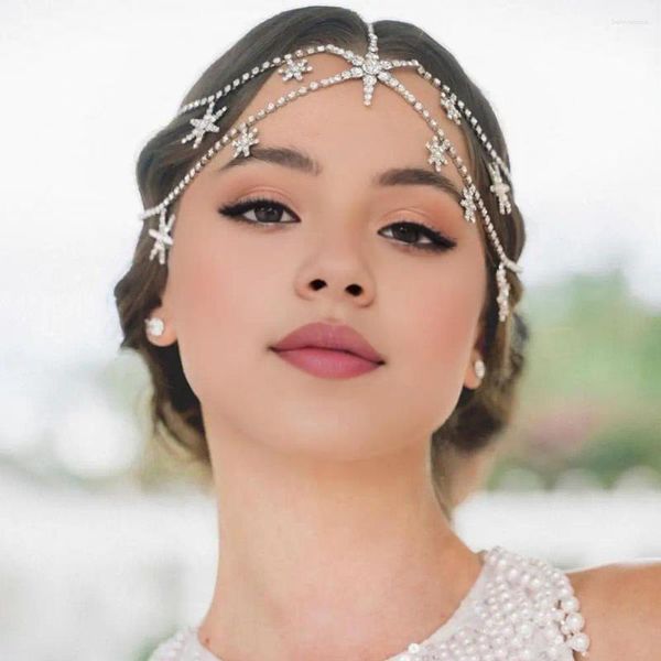 Haarspangen Schmuck Strass Braut Kopfketten für Frauen Retro Tiara Sechseck Anhänger mehrschichtiger Schmuck Prinzessin Abschlussball Hochzeit