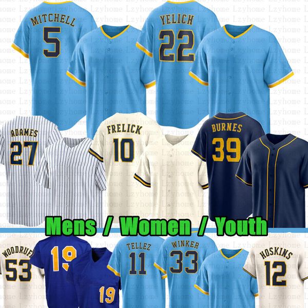 22 Christian Yelich Sal Frelick Beyzbol Forması Willy Adames Garrett Mitchell Robin Yount Joey Wiemer Rowdy Tellez Brandon Woodruff William Contreras Peralta