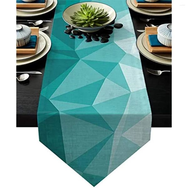 Toalha de mesa Geomética Teal Triângulo Corredores de Linho Luxo Decoração de Casa Máquina Lavável Jantar Decoração de Festa de Casamento