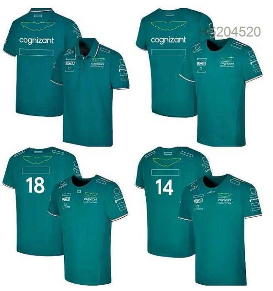 Herren Polos Herren T-Shirts Mode Aston Martin F1 Team T-Shirts Spanischer Rennfahrer Fernando Alonso 14 und Stroll 18 Übergroßes Polo-Designer-T-Shirt Anpassbar Vccx