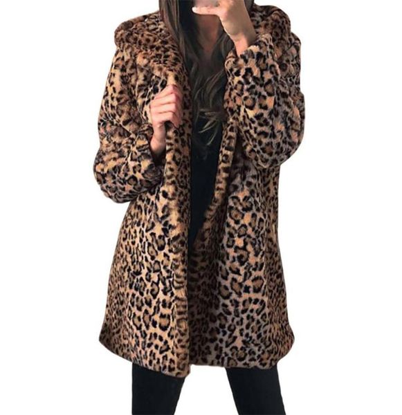 Women039s Pelz Faux Winter Frauen Hohe Qualität Leopard Mantel Luxus Lange Lose Mit Kapuze Mantel Warme Plus Größe 3XL Weibliche Plüsch c1193443