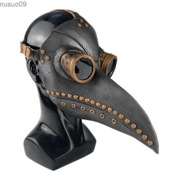 Maschere di design Halloween Maschera da medico della peste in gomma nera Naso lungo Uccello Beek Steampunk Maschera in lattice di gas Cosplay Prop per bambini e adulti