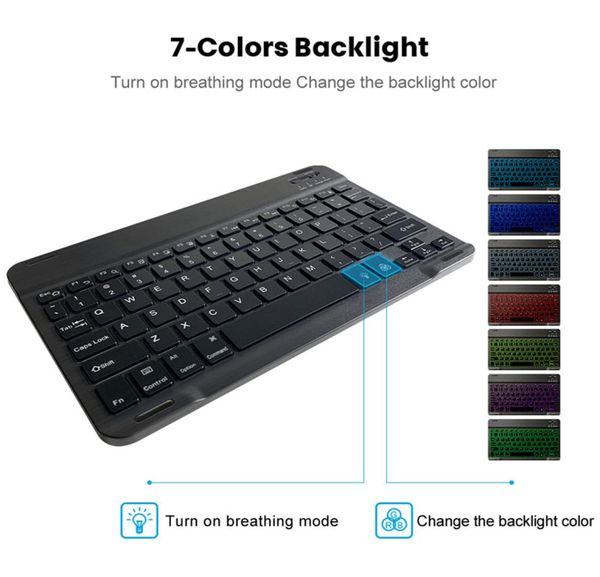 Teclado e mouse sem fio Bluetooth RGB de 10 polegadas com luz de fundo para celular tablet computador notebook Whole7170924