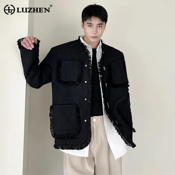 Erkek Ceketler Luzhen Cepler Burr Tasarım Ceket Zarif Sokak Orijinal Düz Renk Moda Dış Giyim Kore İncelemeleri LZ1387