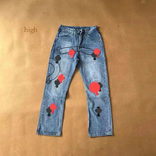 Дизайнерские Jnco Фиолетовые джинсы Мужские Ksubi Old Washed Chromes Джинсы Прямые брюки с буквенными принтами для мужчин Леопардовые повседневные длинные брюки в стиле Chromees Hearts 13