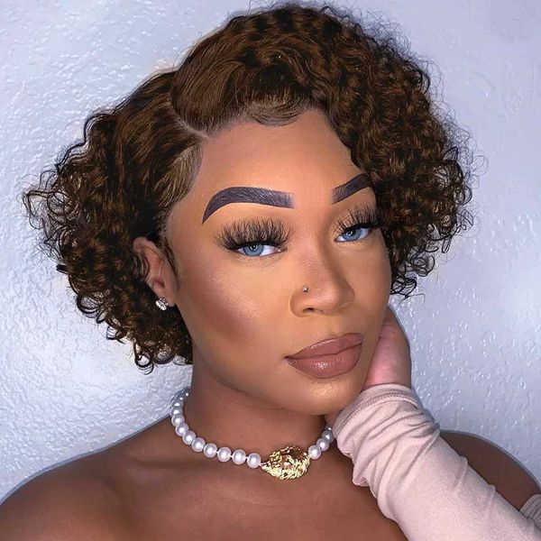 Haarperücken Kürbis Orange Jerry Curly Bob Lace Front Perücke Echthaar Perücke mit Pony Kurze Pixie Curly Bob Perücke Glueless Lace Perücken für Frauen 240306