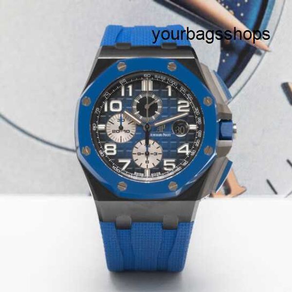 Хорошие наручные часы AP Watch Мужские часы Royal Oak Offshore Автоматические механические керамические материалы 44 диаметра Синий диск с дисплеем даты Часы с хронографом 26405