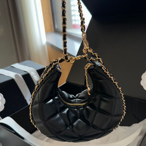 Kadın Hobo Omuz Çantası Moda Tasarımcısı Yarım Ay Çantası Lüks Marka Bag Crossbody Çanta Çanta Çanta Cüzdan Kart Çanta Debriyaj Kapiteli Çanta Elmas Desen Altın Metal Zinciri