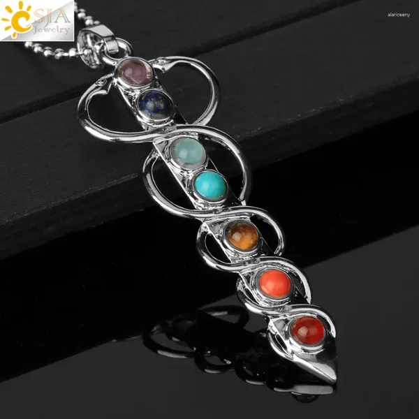 Colares Pingente CSJA Stone Beads Colar Yoga Símbolo Incrustado Reiki Energia Ponto de Cura 7 Chakra Charme E039