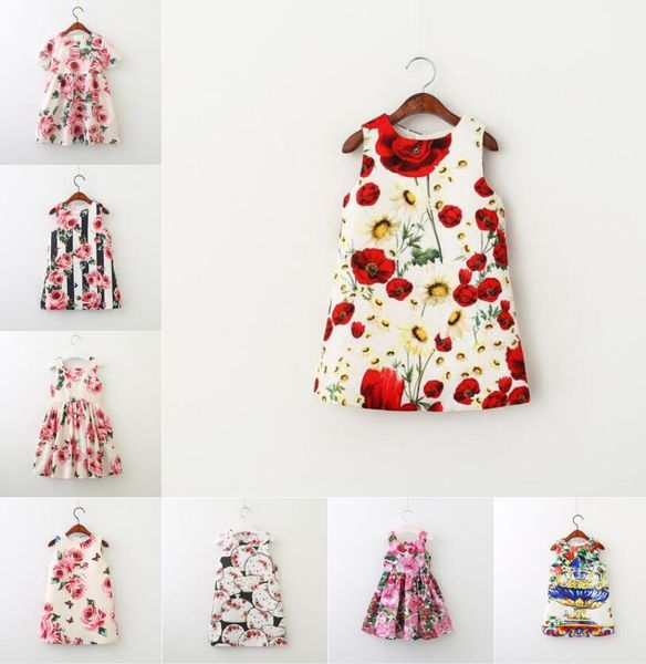 Vestidos de meninas designer verão bebê meninas colorido floral vestidos de manga curta 2-7 anos de idade meninas crianças roupas