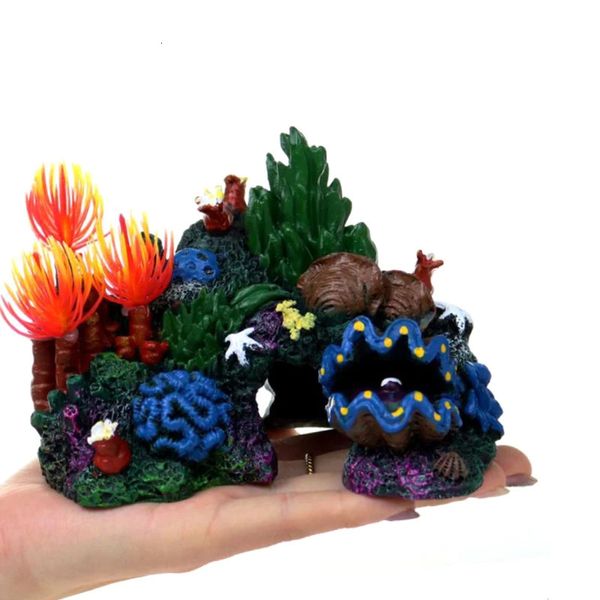 Equipamento de aquário acessórios rockery vidro tanque de peixes paisagismo decoração resina artesanato concha coral plantas de água suprimentos para animais de estimação 240226