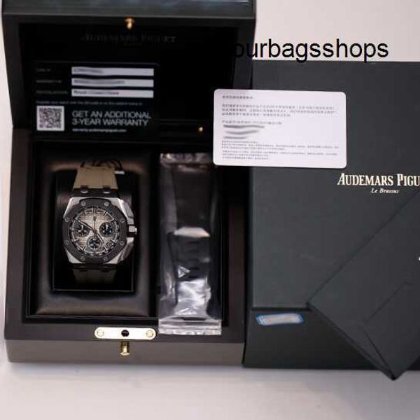 Belo relógio de pulso AP Watch Royal Oak 26420SO Cronógrafo Elefante Cinza Relógio Masculino Anel Cerâmico de Aço Máquinas Automáticas Relógios de Luxo Suíços Diâmetro Total 43mm