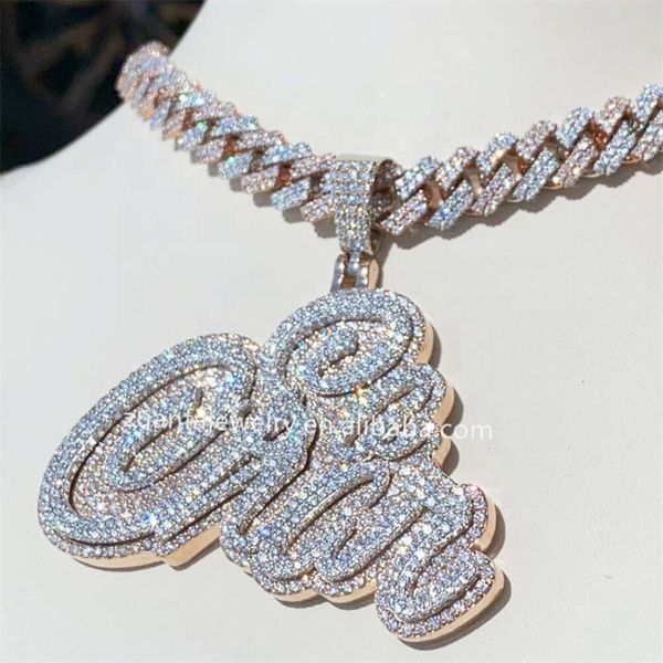 Prata com Vvs Moissanite Mirco Pave Diamante Homens e Mulheres Hip Hop Joias Iced Out Gold Fashion Pendant