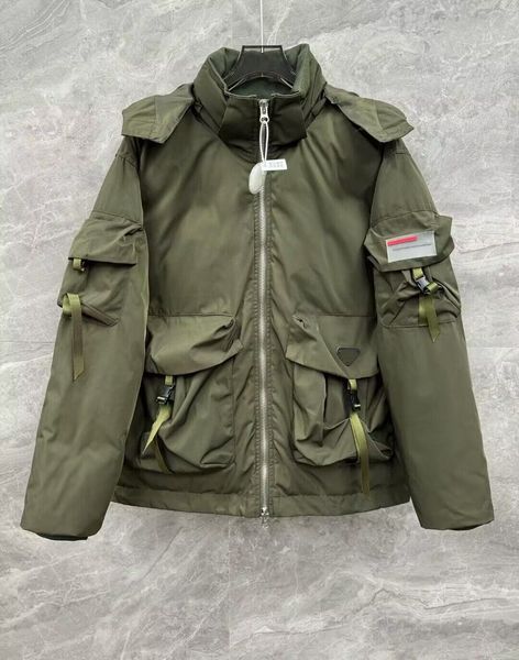 Outdoor Herren Daunenjacke Schwarz Armeegrün Prad Kapuze Mehrere Taschen Windjacke Entendaunenjacke Mann Wasserdicht