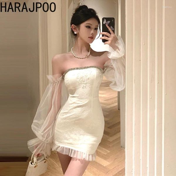 Vestidos de festa harajpoo sexy um ombro prego diamante lanterna mangas magro envoltório hip vestido picante menina aberta volta de madeira orelha aro vestidos