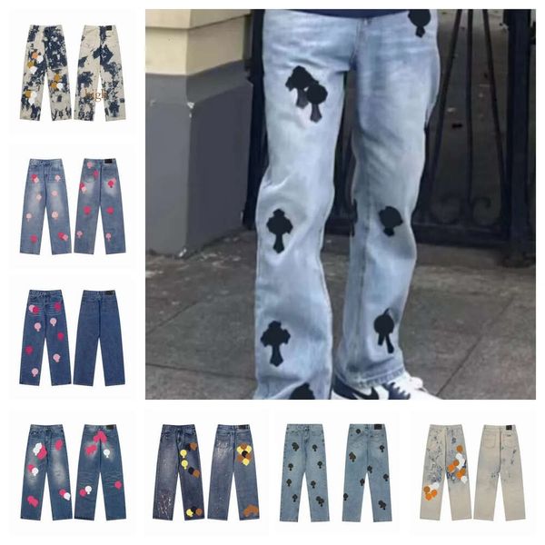 Neue Designer Herren Designer Make Old Washed Chrome Gerade Hosen Herz Buchstabendrucke Langer Stil Herzen Lila Jeans 19 18