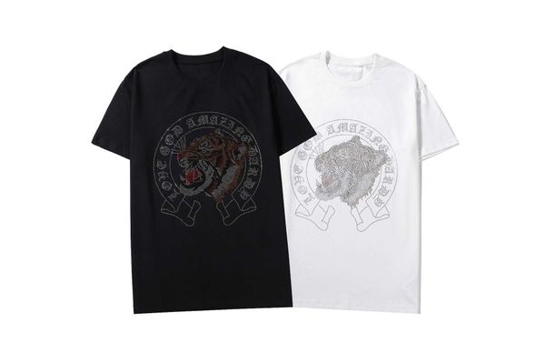 Мужские футболки, новинка года, хлопковая футболка с круглым вырезом и крестообразной подковой, голова тигра с принтом и круглым вырезом, короткий рукав