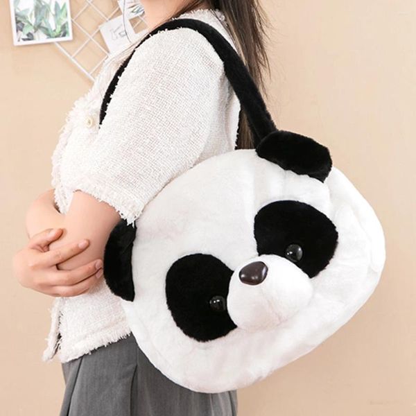 Umhängetaschen Damen Tasche Schwarz Weiß Niedlicher Cartoon Panda Crossbody Reißverschlüsse Tote Weiches und bequemes flauschiges Spielzeug Geschenk für Mädchen