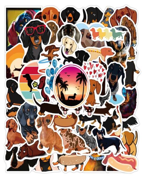 50 pçs dos desenhos animados dachshund cão animais bonito graffiti adesivos para garrafa de água notebook caso do telefone kawaii diy crianças brinquedos portátil luggag2321941