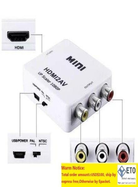 Adaptador de escalador de vídeo AV2 1080P HDTV 2AV mini conectores caixa conversora CVBS suporte NTSC PAL com embalagem de varejo 1219513