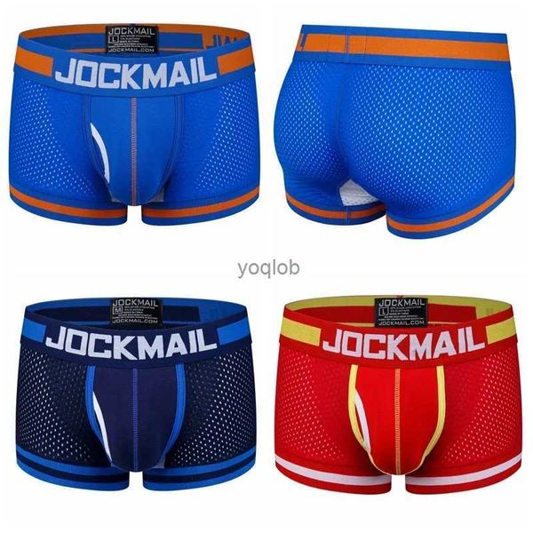 Cuecas Jockmail Classic Boxer Shorts Respirável Malha Splicing Algodão Mens Roupa Interior Moda Cintura Baixa Cuecas Troncos Brancos