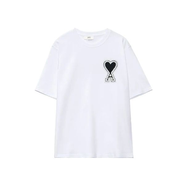 Camiseta bordada de amor bordada de manga curta de manga curta e feminina Camiseta solta de algodão redonda Camiseta de camiseta de designer de meia manga Homada Camiseta alta Pêssego Heart 832