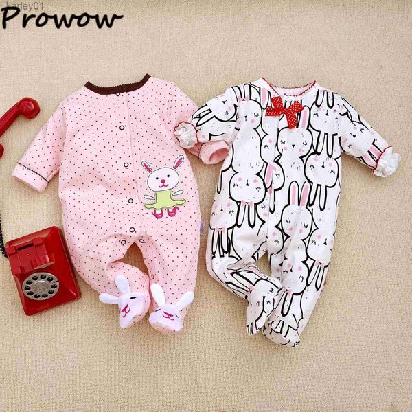 Footies Prowow 0-12M Vestiti per neonate Coniglio rosa Cigno Footies Pigiama per neonati Manica lunga Pagliaccetto neonato YQ240306