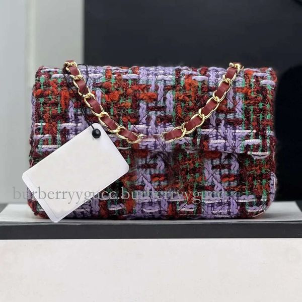 Borsa da donna a tracolla di design da donna Borsa a tracolla con catena di marca con patta Hasp Borsa da donna in lana con reticolo di diamanti Serie CF di alta qualità