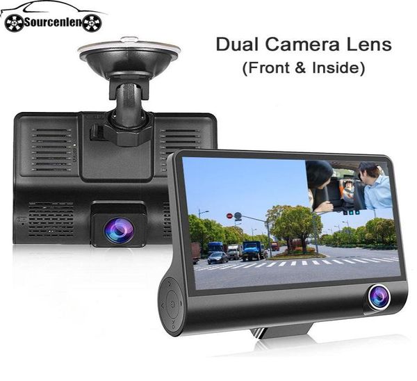 Em 1 carro DVR 170 graus 1080P HD Dash Cam lente dupla Dashcam com câmera de visão traseira frontal traseira interna gravador de vídeo 4 polegadas DVRs5492824