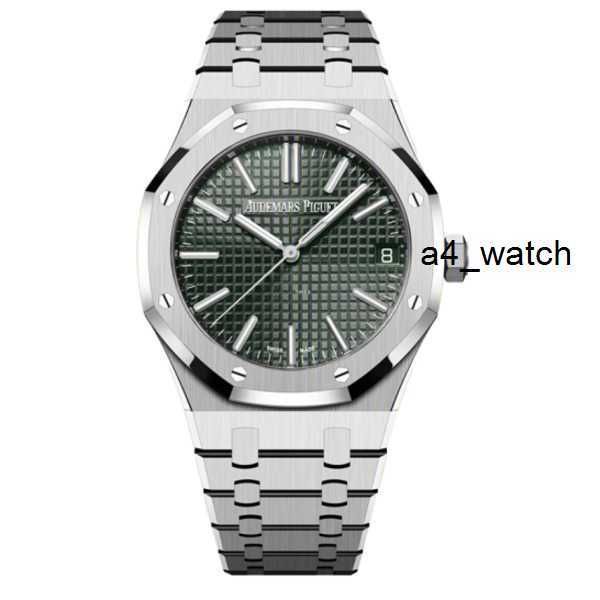 Relógio Funcional de Máquinas AP Watch Royal Oak Série 15510ST Placa Verde Quadriculada Aço de Precisão Masculino Moda Lazer Negócios Esportes Relógio Mecânico Automático