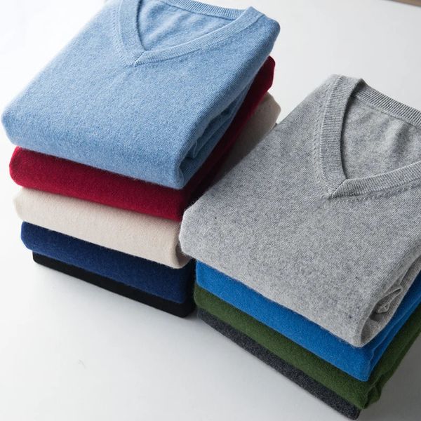 Herbst Winter Pullover V-Ausschnitt Pullover Herren Kaschmir Baumwollmischung Warmes Hemd Allmatch Einzelhandel und Großhandel 240301