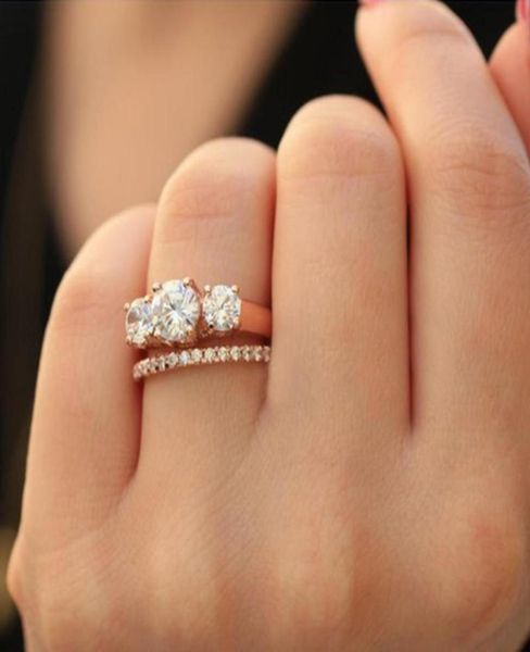 Anéis de casamento moda rosa ouro simples casais amor redondo zircão para mulheres nupcial anel de noivado jóias dia dos namorados gif2364522