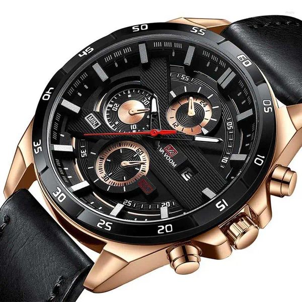 Relógios de pulso Moda Va Voom Mens Watch Top Waterproof Sport Quartz Relógio Militar Couro