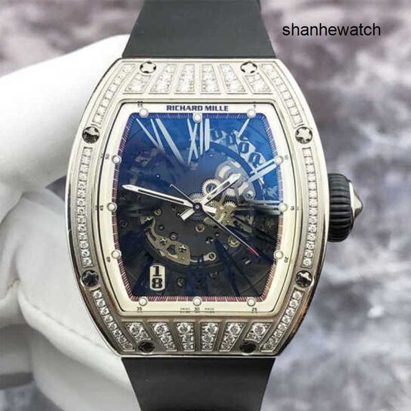 Armbanduhr Fancy Watch RM Armbanduhr RM023, ausgehöhltes Zifferblatt, 18 Karat Platin, Original-Diamantkalender, 38 x 45 mm