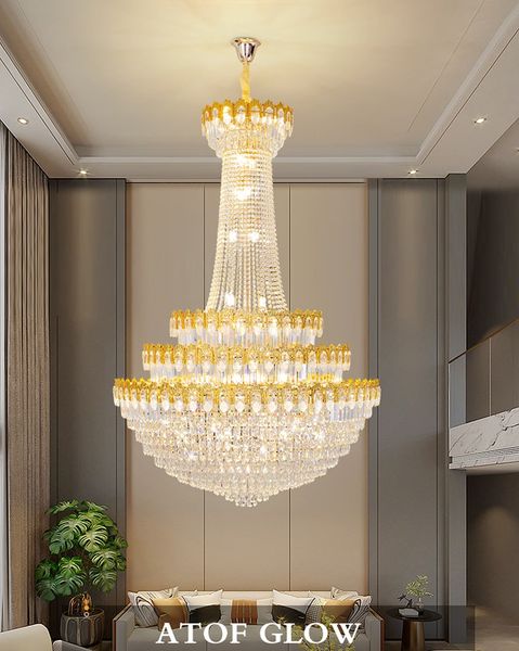 Amerikanische Luxus-Kristall-Gold-Kronleuchter-Pendelleuchten, moderne große lange Pendelleuchten, Heim-Villa, Wohnzimmer, Schlafzimmer, Glanz, Innenbeleuchtung, Dekoration