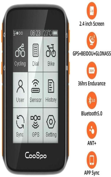 CooSpo Kabelloser Fahrradcomputer, GPS, Tachometer, Kilometerzähler, 24 Zoll, BLE50 ANT APP Sync Sensor, wasserdicht, mit Halterung 2011201962238