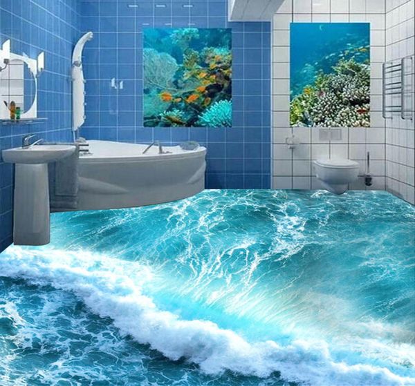 Benutzerdefinierte Bodenwandbild 3D Stereoskopische Ozean Meerwasser Schlafzimmer Badezimmer Bodentapete PVC Wasserdichte selbstklebende Wandgemälde Tapete 29031240