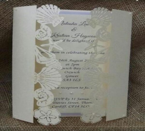 Biglietti d'invito per matrimoni con conchiglie di stelle marine cave romantiche Biglietto d'invito stampabile per feste personalizzato con busta per 200 P3133546