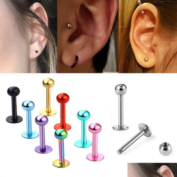 Anéis de nariz Studs 10 Pcs Bola Titânio Aço Inoxidável Labret Lip Stud Queixo Sobrancelha Anel Bar Tragus Piercing Jóias Corpo Drop Delive Dhw8i