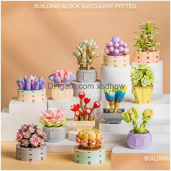 Yuva yuvalama oyuncakları Sıralama Başarılı Bloklar Bonsai Bina Tesisi Çiçek Tuğlaları Kiti Hediye Oyuncak Erkek ve Kızlar Birleştirme veya OT10H