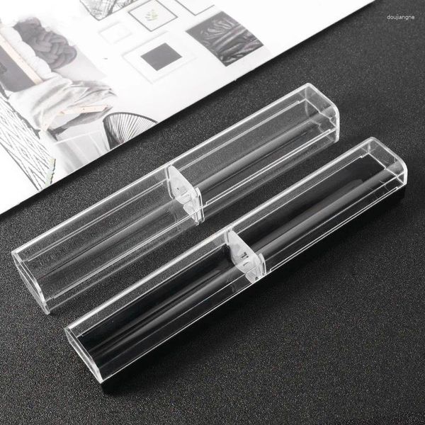 500 pçs/lote plástico transparente esferográfica stylus toque caneta de metal caixas de lápis vazio armazenamento claro para estudantes escola