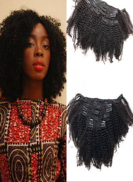 4c afro kinky encaracolado clipe na extensão do cabelo asiático remy grampo de cabelo humano ins cabeça cheia 7 pçsset fdshine9509628