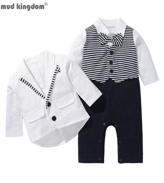 Conjuntos de roupas Mudkingdom Baby Boy Gentleman Outfits Manga Longa Camisa Macacão e Casaco Terno para Crianças Roupas Bow Tie Boys Jaqueta 27810912