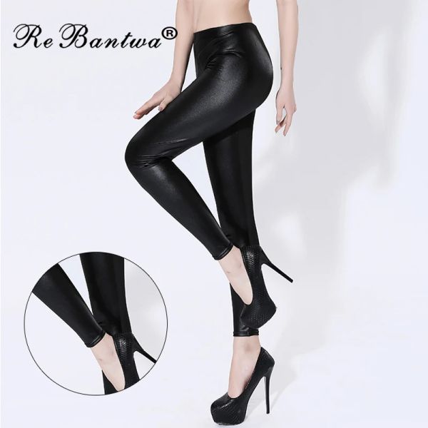 Leggings Plus Size 6XL 5XL Cintura Alta Leggings de Couro Falso Mulheres Sexy Preto Alta Elastic Stretch Leggings Calças Brilhantes Calças Lápis