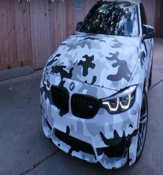 Bianco nero Grigio Snow Camouflage Camo Vinile per adesivi avvolgenti per auto Pellicola di copertura con rilascio d'aria Grafica del veicolo Dimensioni 5x32ft678322211