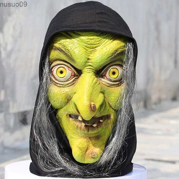 Designer-Masken Horror Alte Hexenmaske Halloween Grünes Gesicht Latex mit Haaren Kostüm Grimasse Party Kostüm Cosplay Masken Requisiten Erwachsene Einheitsgröße