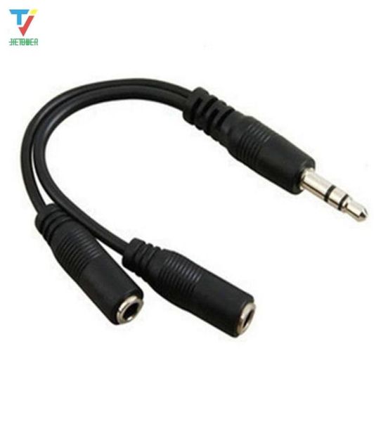 100 teile/los 35mm Stereo Audio Univesal Stecker auf 2 Weibliche Headset Mic Y Splitter Kopfhörer Kabel Adapter Für Iphone android Kopfhörer5863682