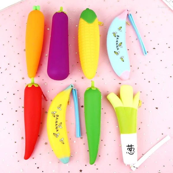 Portamonete creativo per borsa a penna in silicone di grande capacità per studenti a forma di verdura